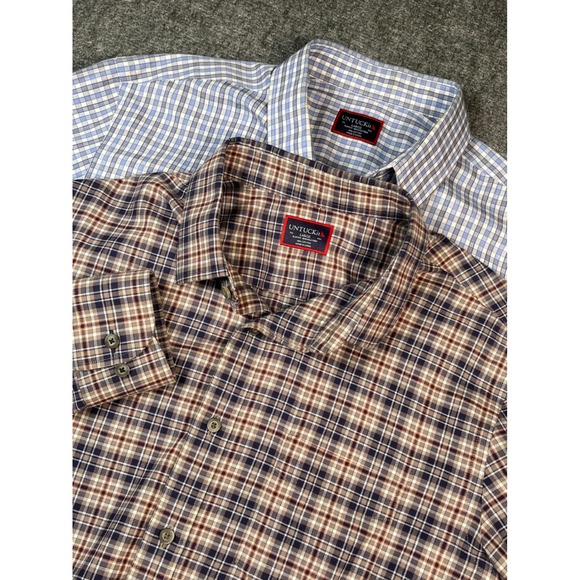 UNTUCKit lot of 2 Mens Large Slim Fit Wrinkle Free Plaid Check Button Down Shirt